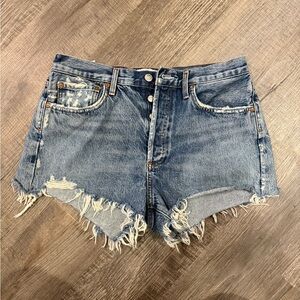 Agolde Blue Frayed Jean Shorts